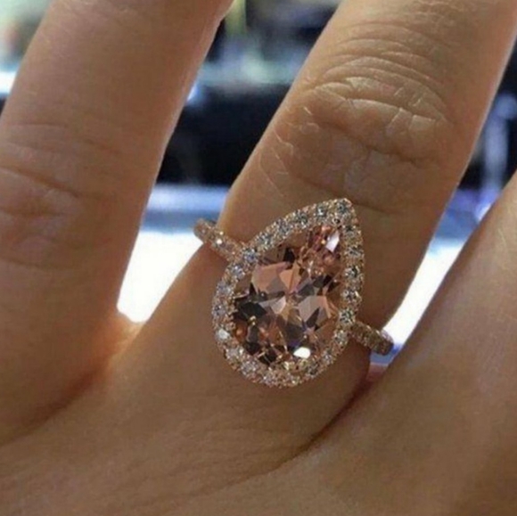 6ct Morganite Halo 14k Rose Gold Ring - Picture 2 of 7